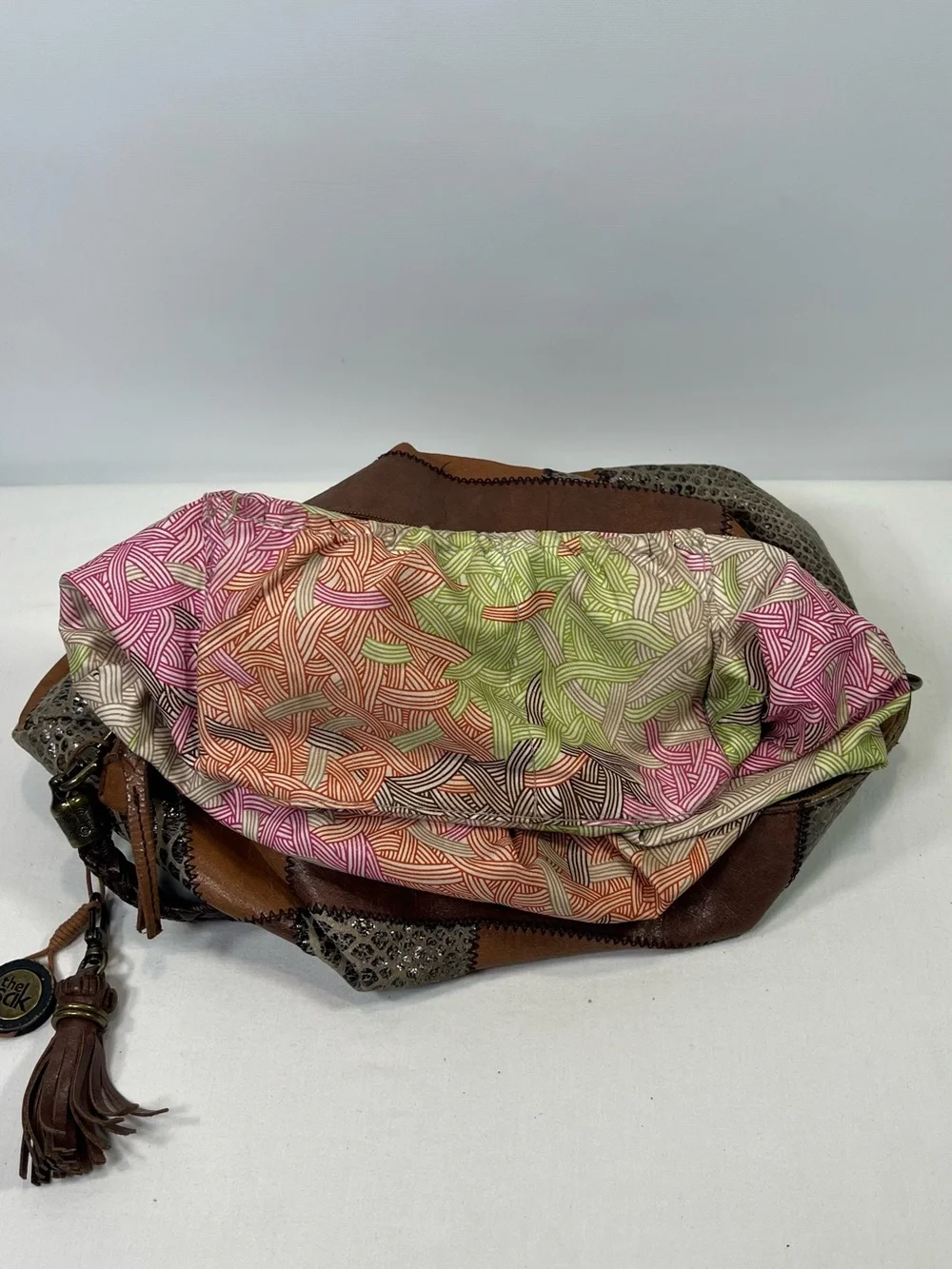 THE SAK Indio Boho Leather Patchwork Purse Hobo Shoulder Bag Braided